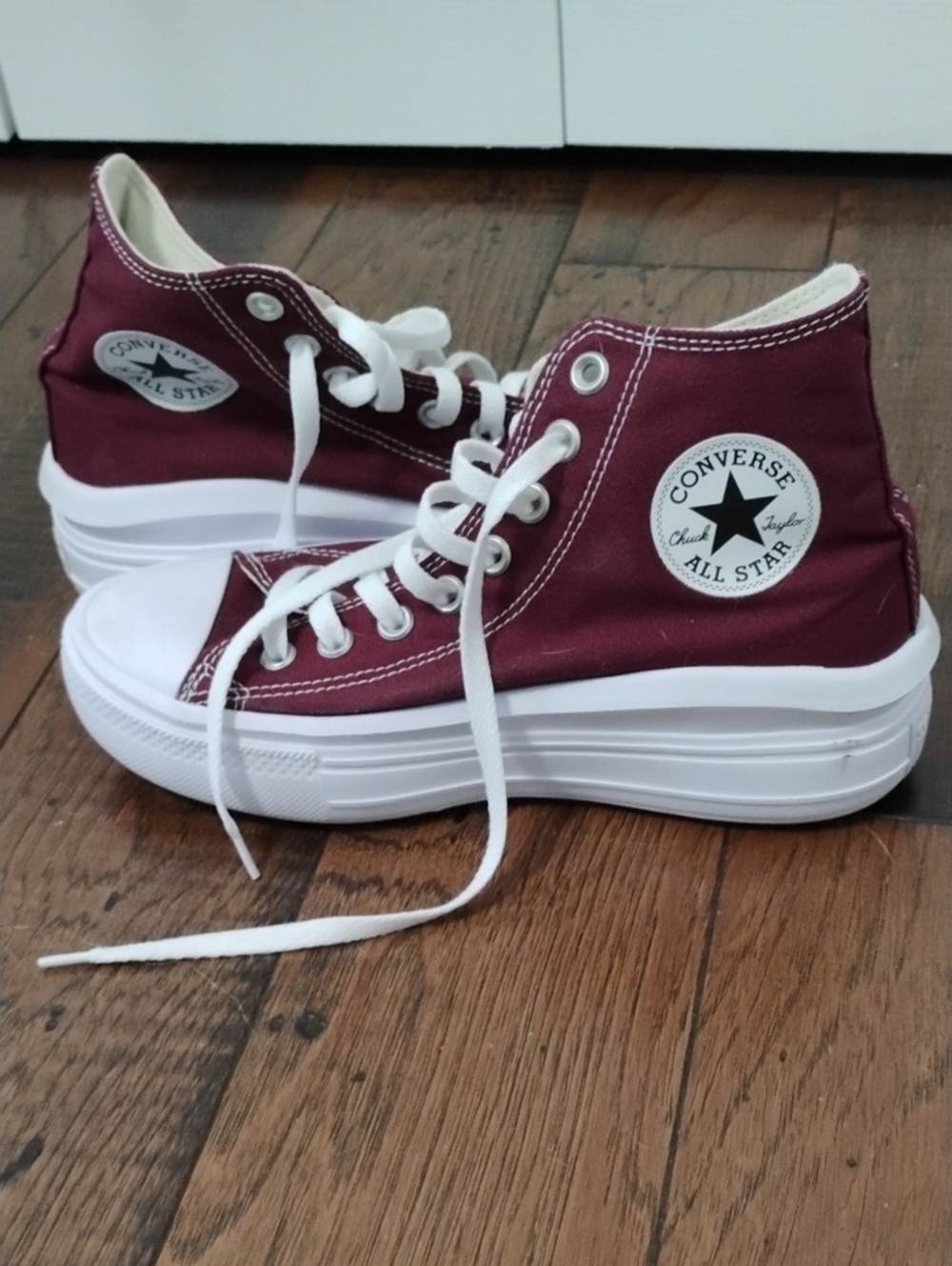 Converse High Top Platform Sneakers - Burgundy and White